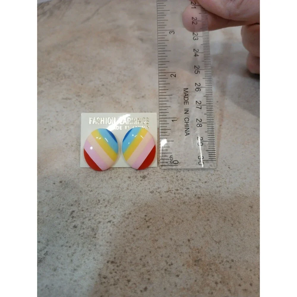 Retro Stud Earrings Striped Hearts Ovals & Squares 3 pair Acrylic